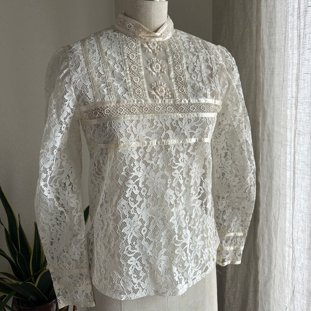 Gunne Sax Women’s Small Blouse White Cream Lace Vintage Rare Exquisite